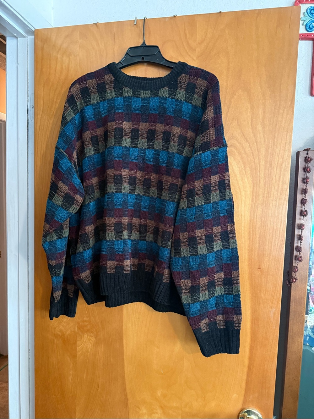Eddie Bauer Multicolor Check Crewneck Sweater - Blue, Green, Burgundy